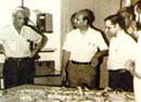 Plotting the next course: Satish Dhawan, U.R.Rao and K.Kasturirangan at the ISRO Satellite Centre in Bangalore