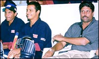 Azhar, Murali Kartik and Kapil Dev at the Motera, Ahmedabad