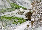 Pockets of terrace farming  amidst the
barren landscape towards Khab