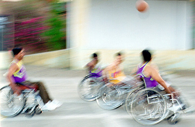 The inmates in action on the basketball courts